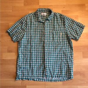 Urban Outfitters Teal Floral Button-Down Shirt with White & Red Accents